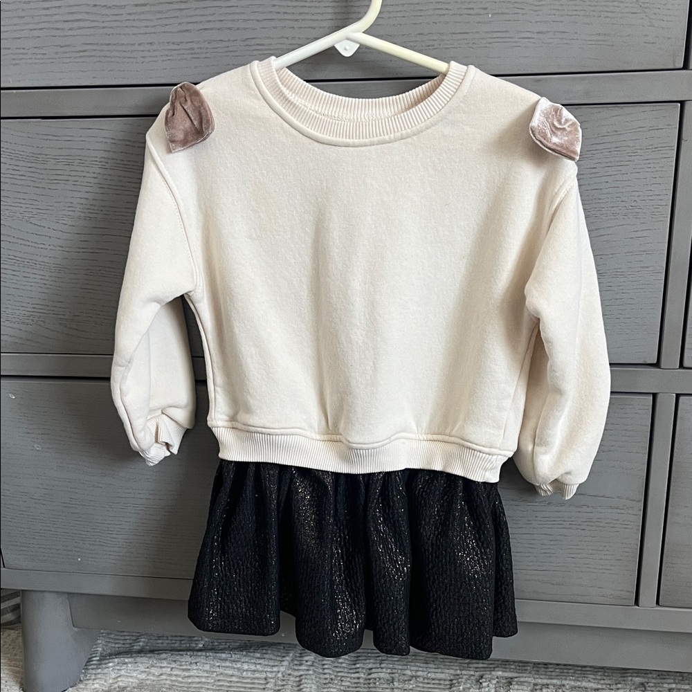 Zara Kids Cream and Black Dress with Velvet Accents
